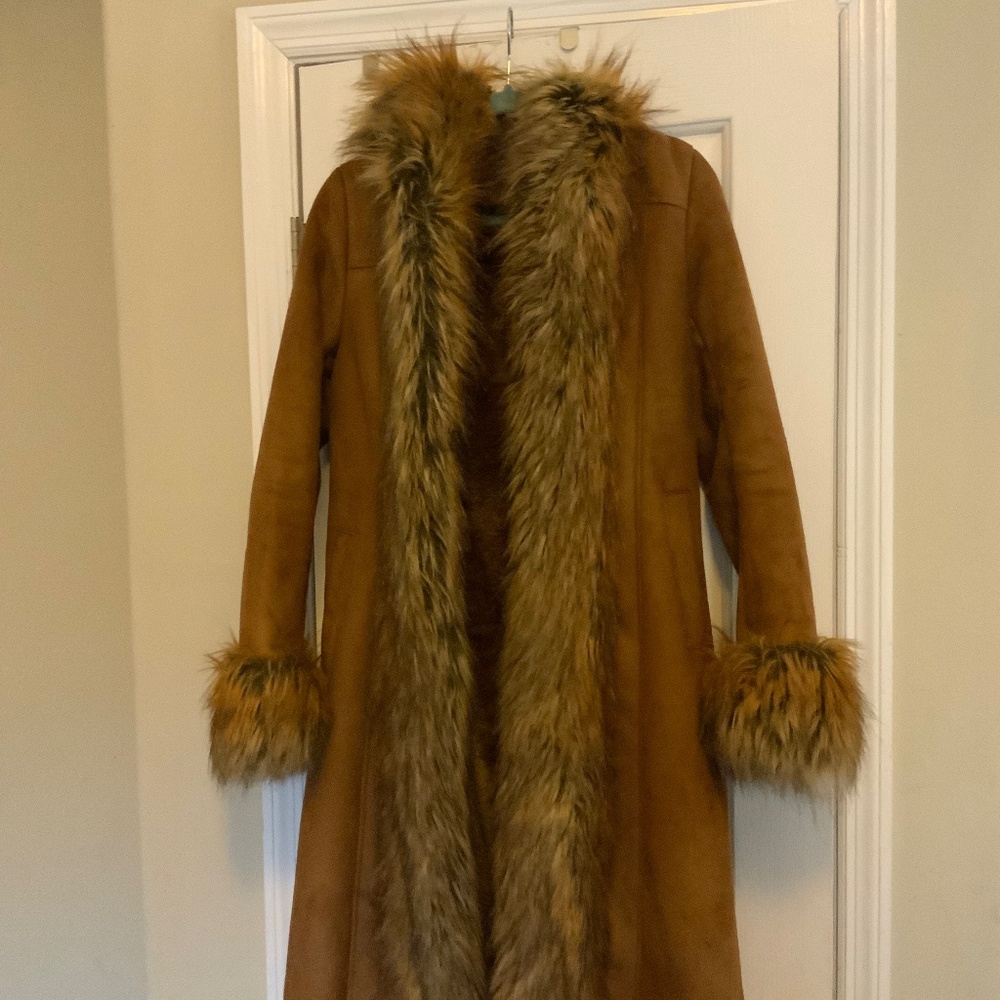Long Brown Faux Fur Coat
